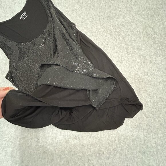 APT. 9 Black Sequin Scoop Neck Tank Top Size L Sleeveless Shell High Low Hem - Picture 7 of 11